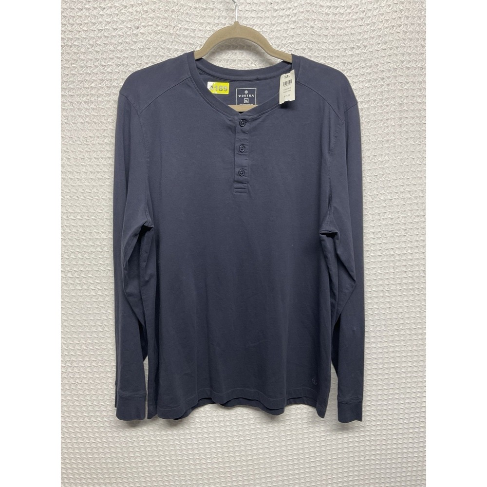 Vustra Shirt‎ Mens XL Black Long Sleeve Henley Organic Cotton Sustainable Casual